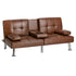 Sofa Bed Cup Holders Convertible Faux Leather Brown