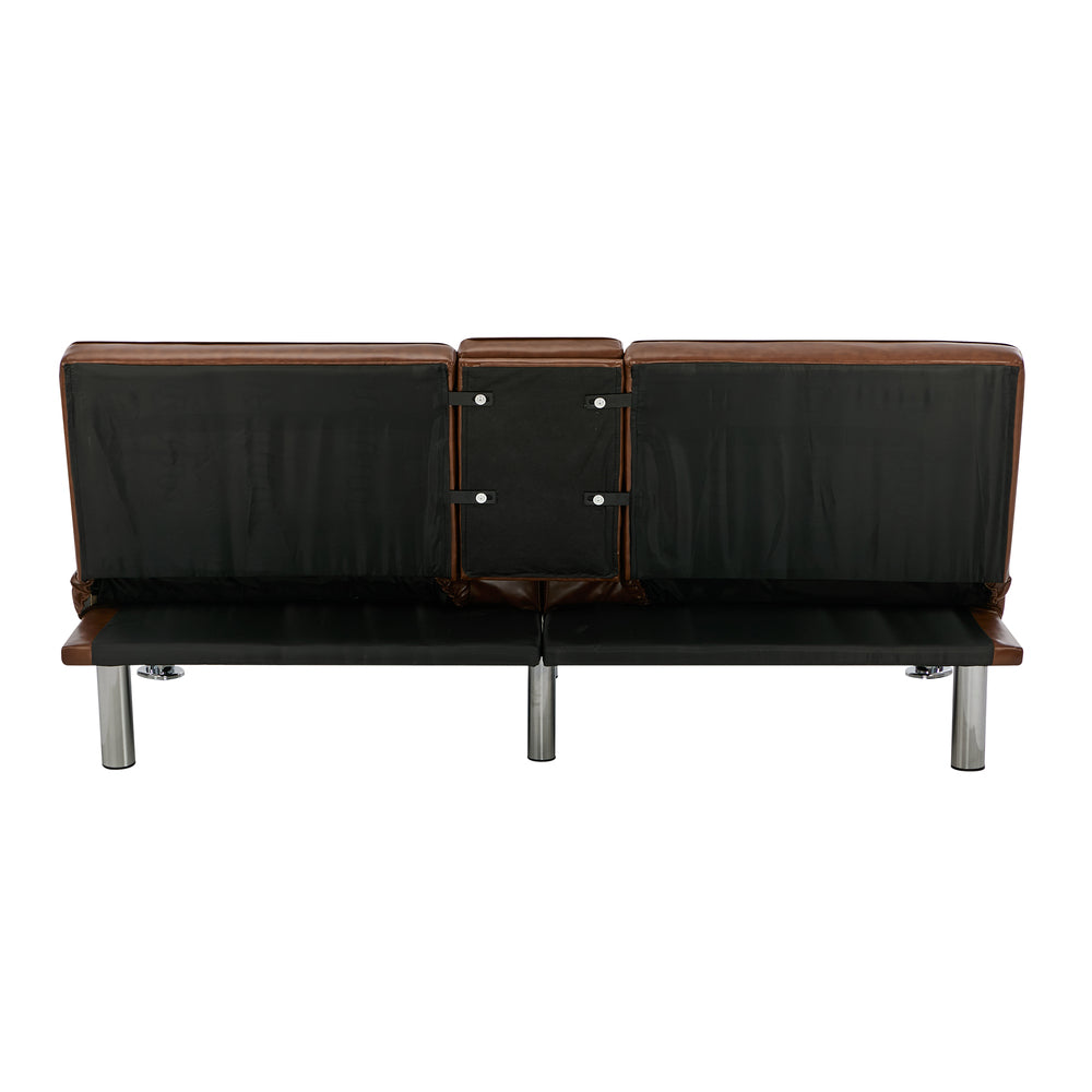 Sofa Bed Cup Holders Convertible Faux Leather Brown