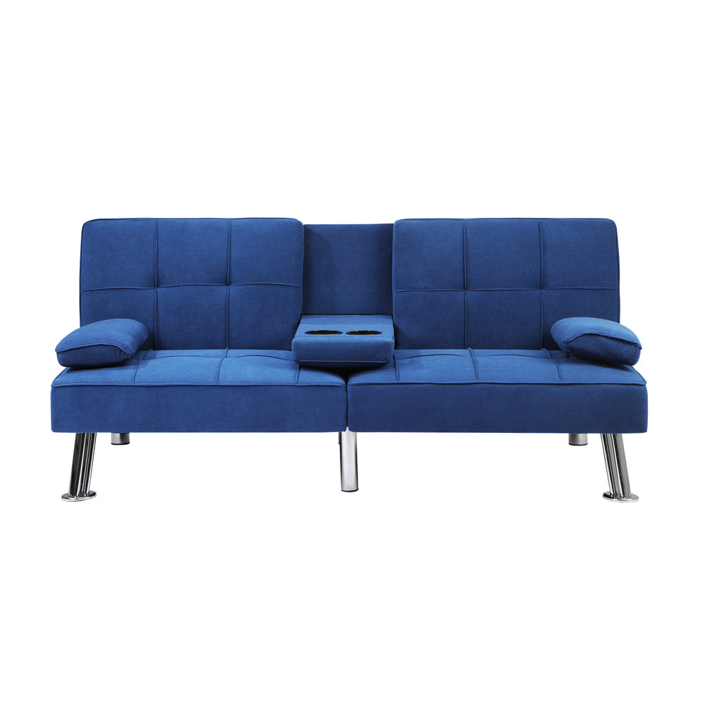 Oikiture Sofa Bed 3 Seater with Cup Holder Velvet Blue