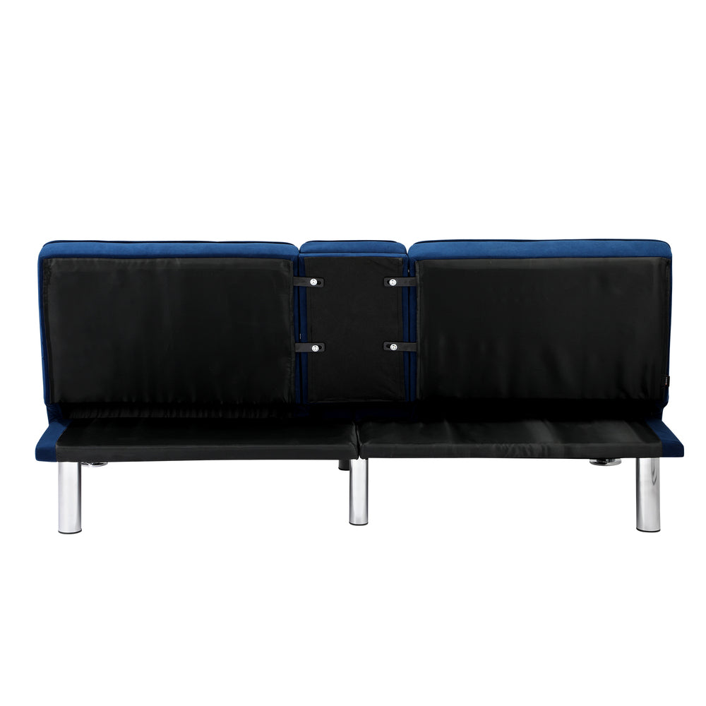 Oikiture Sofa Bed 3 Seater with Cup Holder Velvet Blue