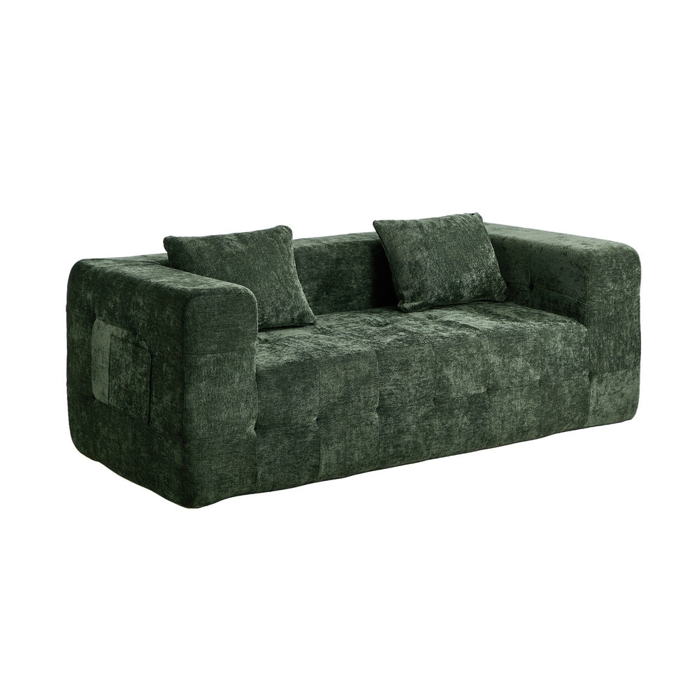 Oikiture 3‑Seater Chenille Sofa Green – Button Tufted, Compressed Box, No Assembly
