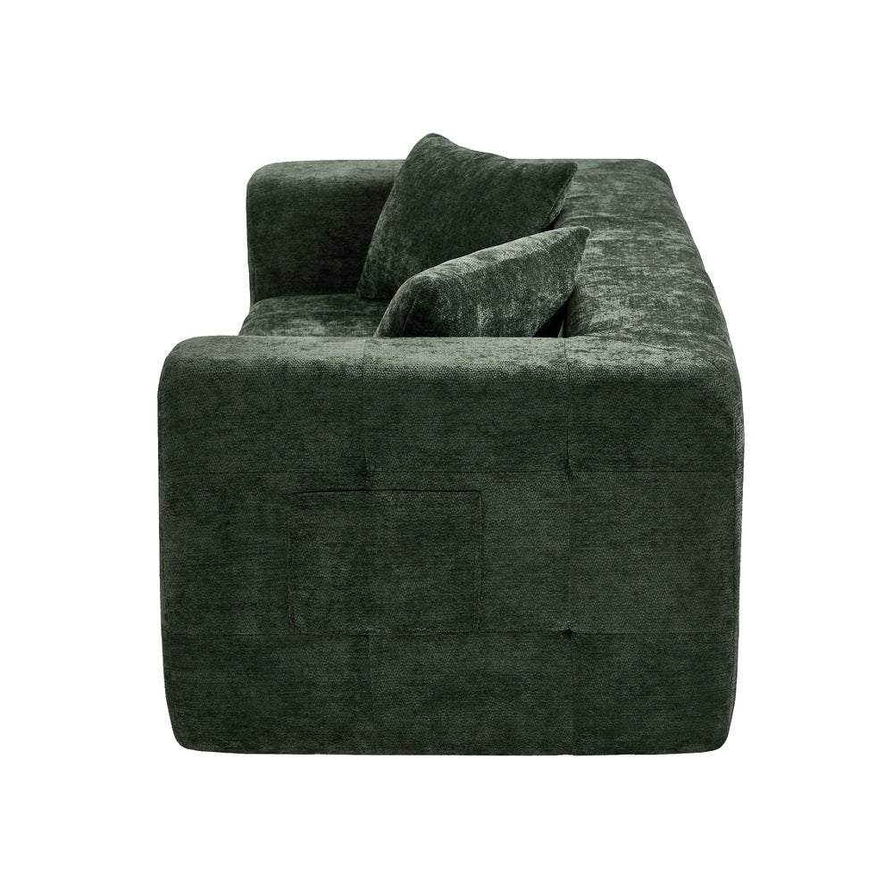 Oikiture 3‑Seater Chenille Sofa Green – Button Tufted, Compressed Box, No Assembly
