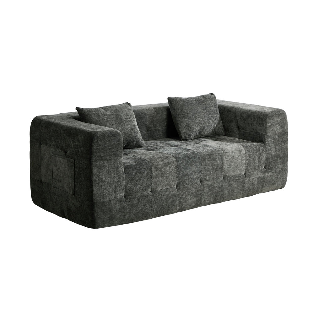Oikiture 3‑Seater Chenille Sofa Grey – Button Tufted, Compressed Box, No Assembly