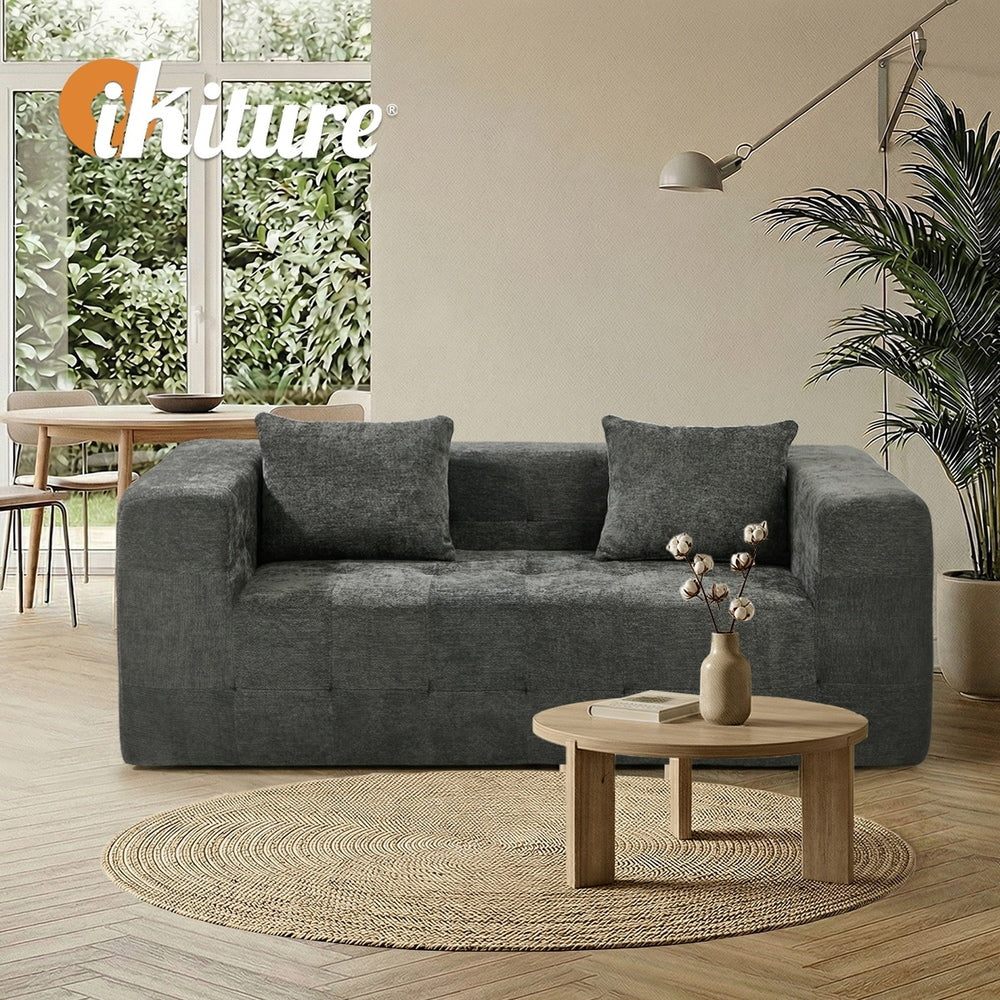 Oikiture 3‑Seater Chenille Sofa Grey – Button Tufted, Compressed Box, No Assembly