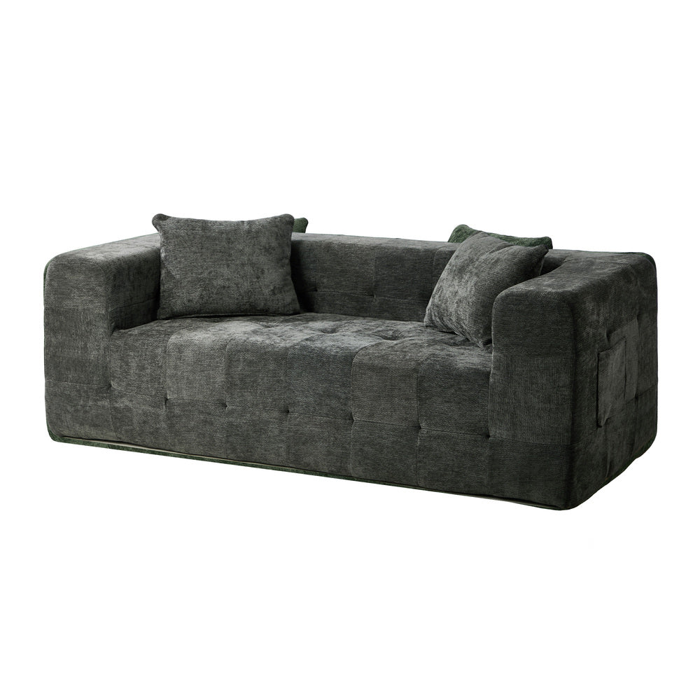 3‑Seater Chenille Sofa Grey – Button Tufted, Compressed Box, No Assembly