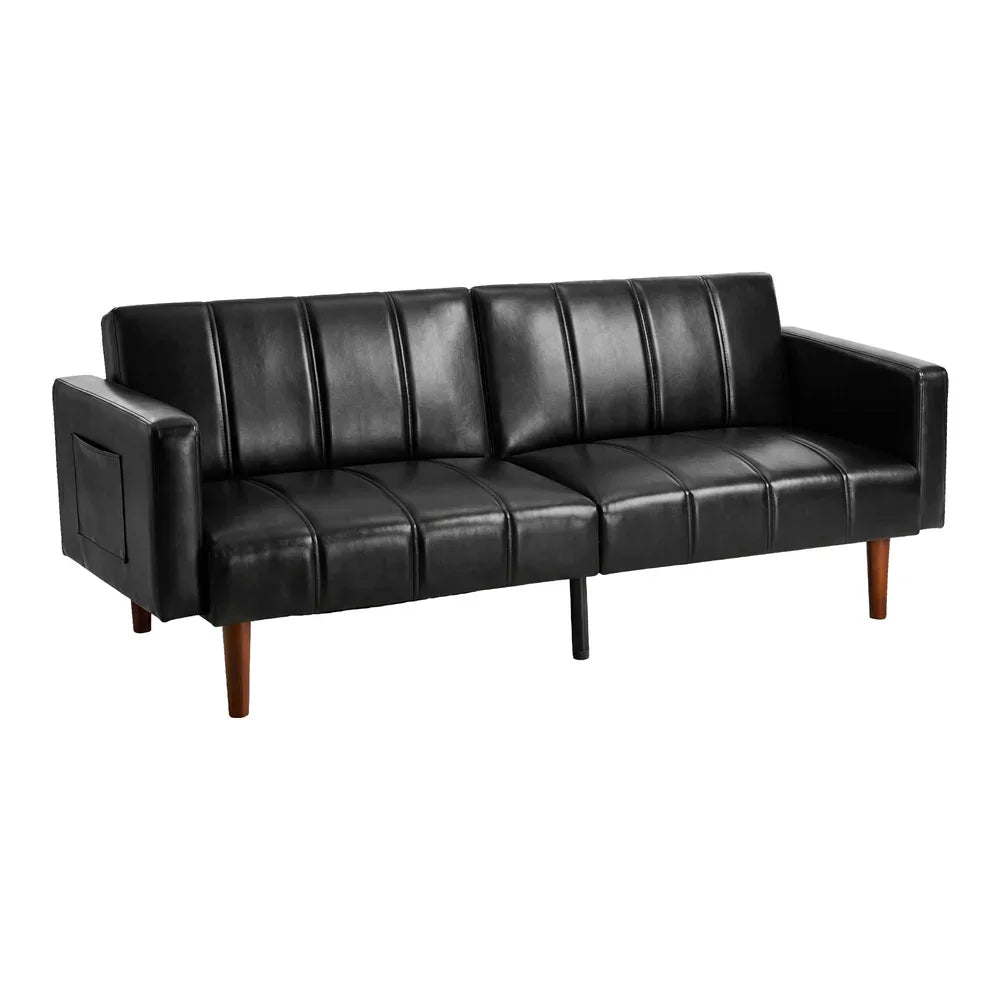3-Seater Sofa Bed Convertible Recliner Faux Leather Black