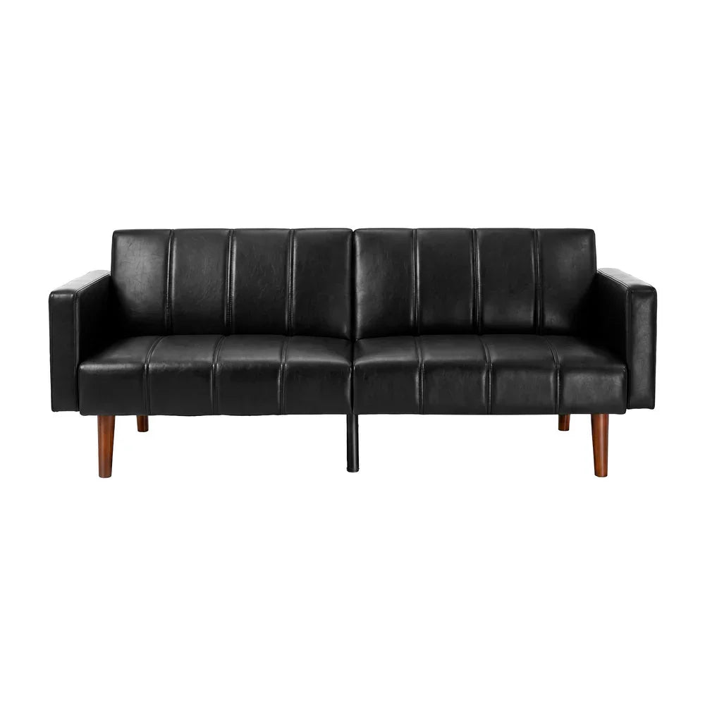 3-Seater Sofa Bed Convertible Recliner Faux Leather Black