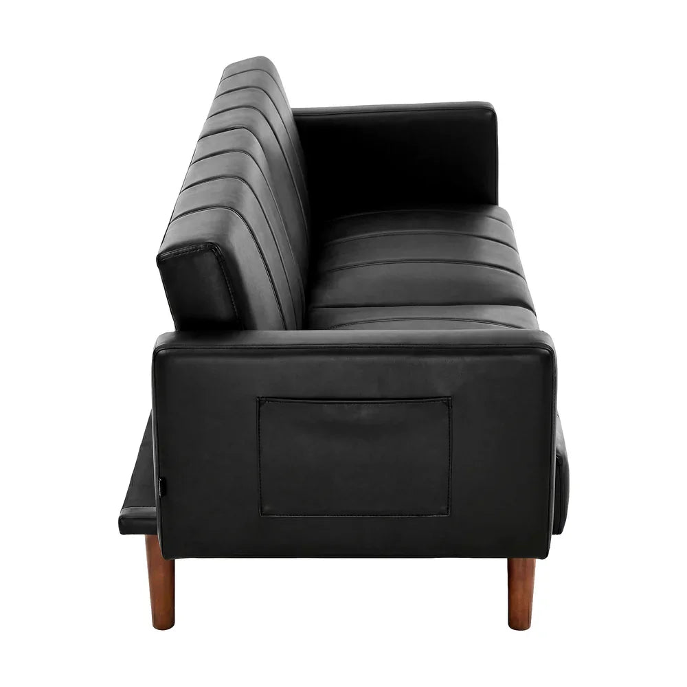 3-Seater Sofa Bed Convertible Recliner Faux Leather Black