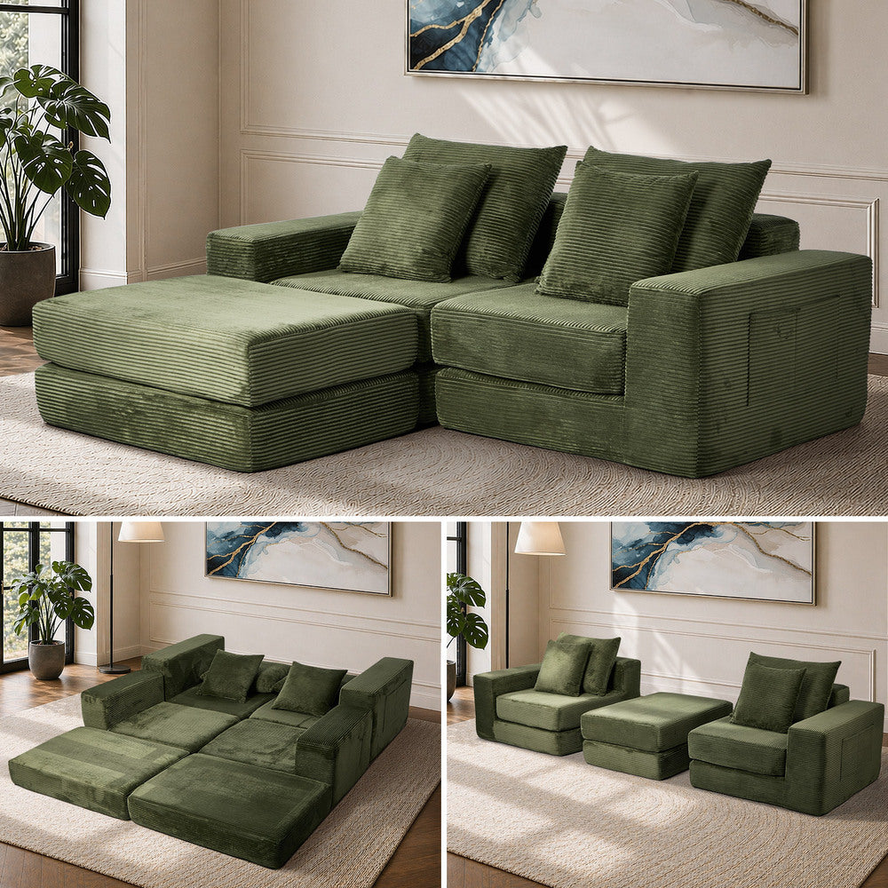 Modular Corduroy Sofa Bed Green – Transformable, Compressed Box, No Assembly  (79 characters — keyword‑dense, compliant, high‑intent)