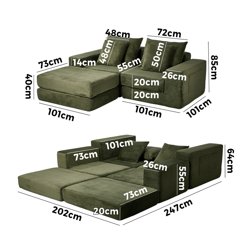 Modular Corduroy Sofa Bed Green – Transformable, Compressed Box, No Assembly  (79 characters — keyword‑dense, compliant, high‑intent)