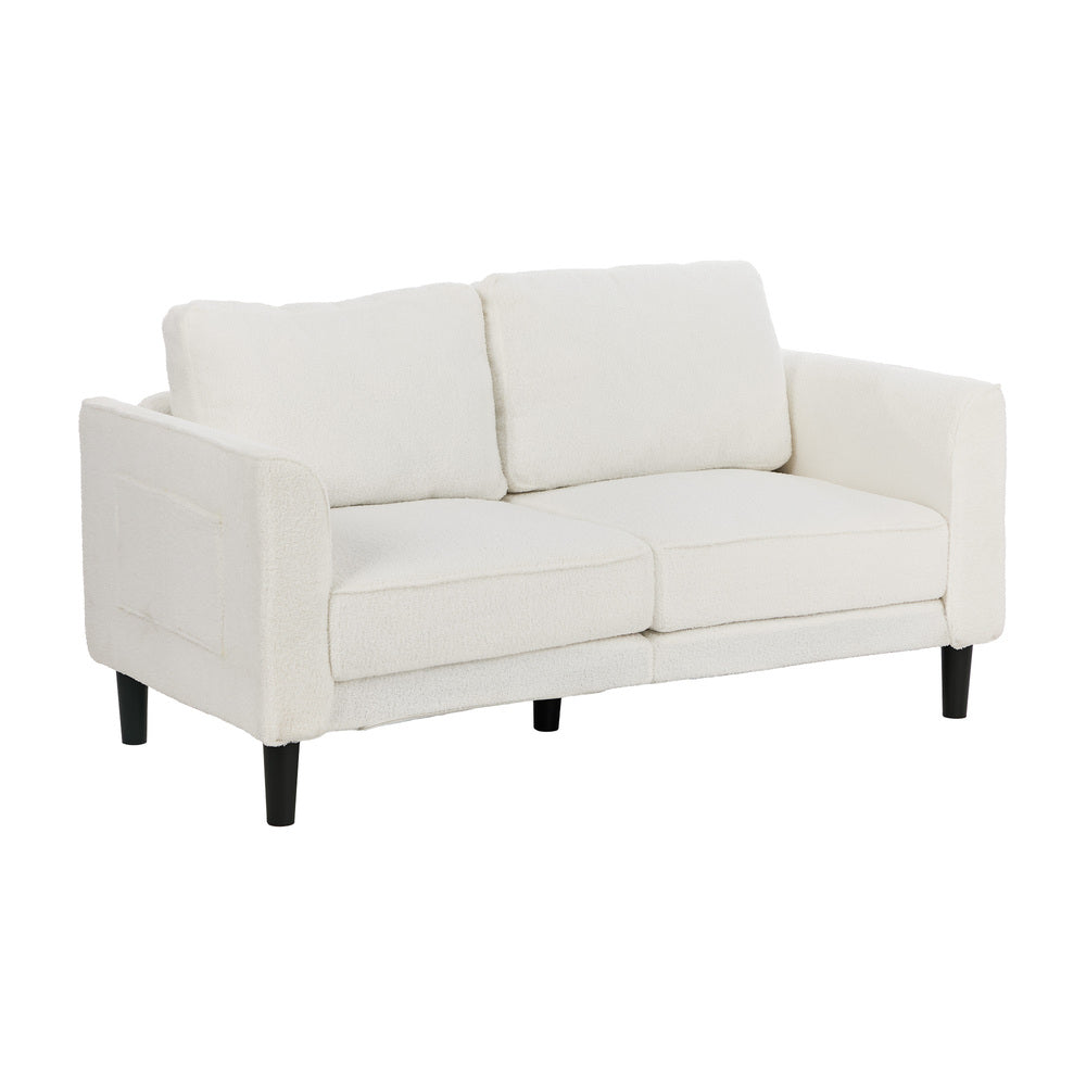 Oikiture 2‑Seater Sofa – 150cm White Bouclé, Curved Arms, HD Foam