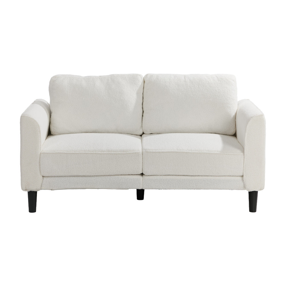 Oikiture 2‑Seater Sofa – 150cm White Bouclé, Curved Arms, HD Foam