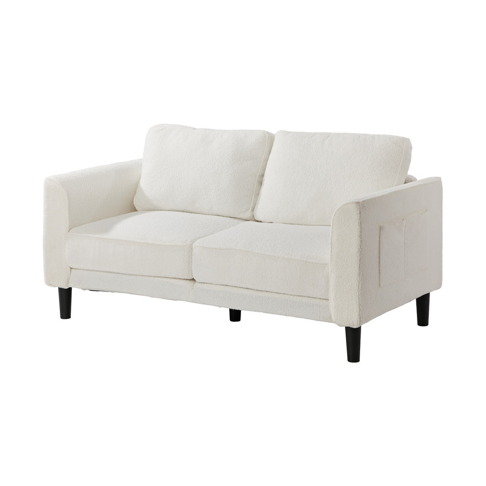 Oikiture 2‑Seater Sofa – 150cm White Bouclé, Curved Arms, HD Foam