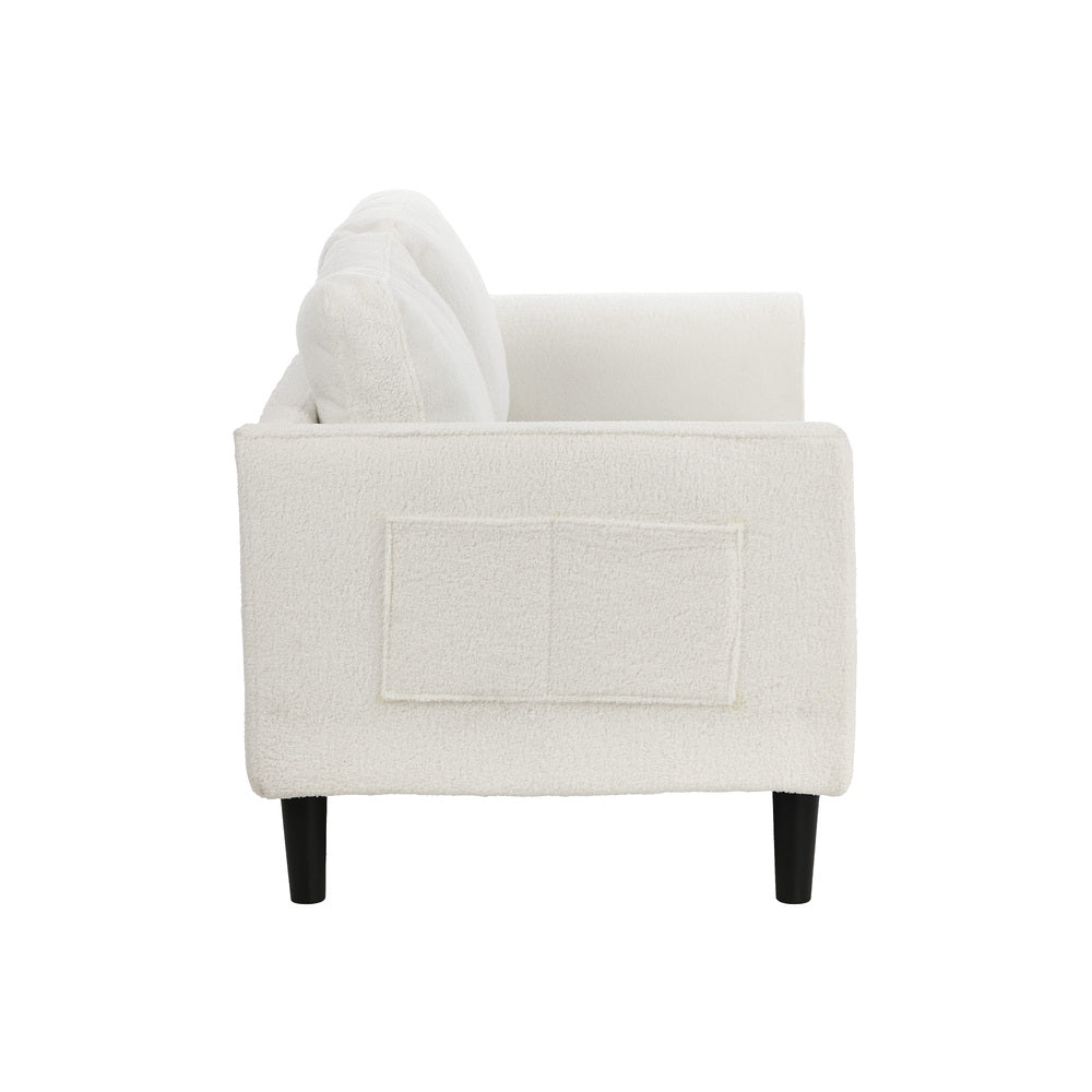 Oikiture 2‑Seater Sofa – 150cm White Bouclé, Curved Arms, HD Foam