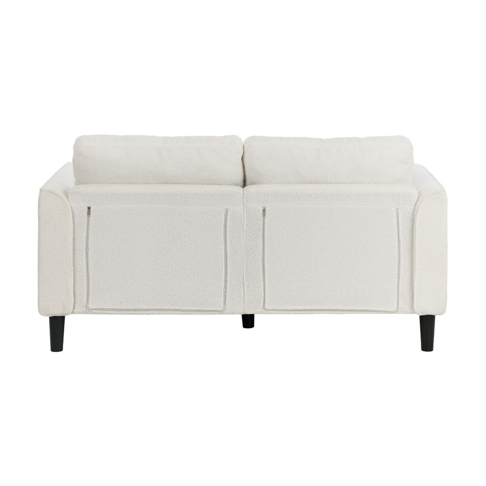 Oikiture 2‑Seater Sofa – 150cm White Bouclé, Curved Arms, HD Foam