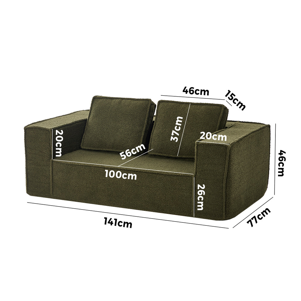 2-Seater Compressed Sofa in a Box Couch Sherpa Green