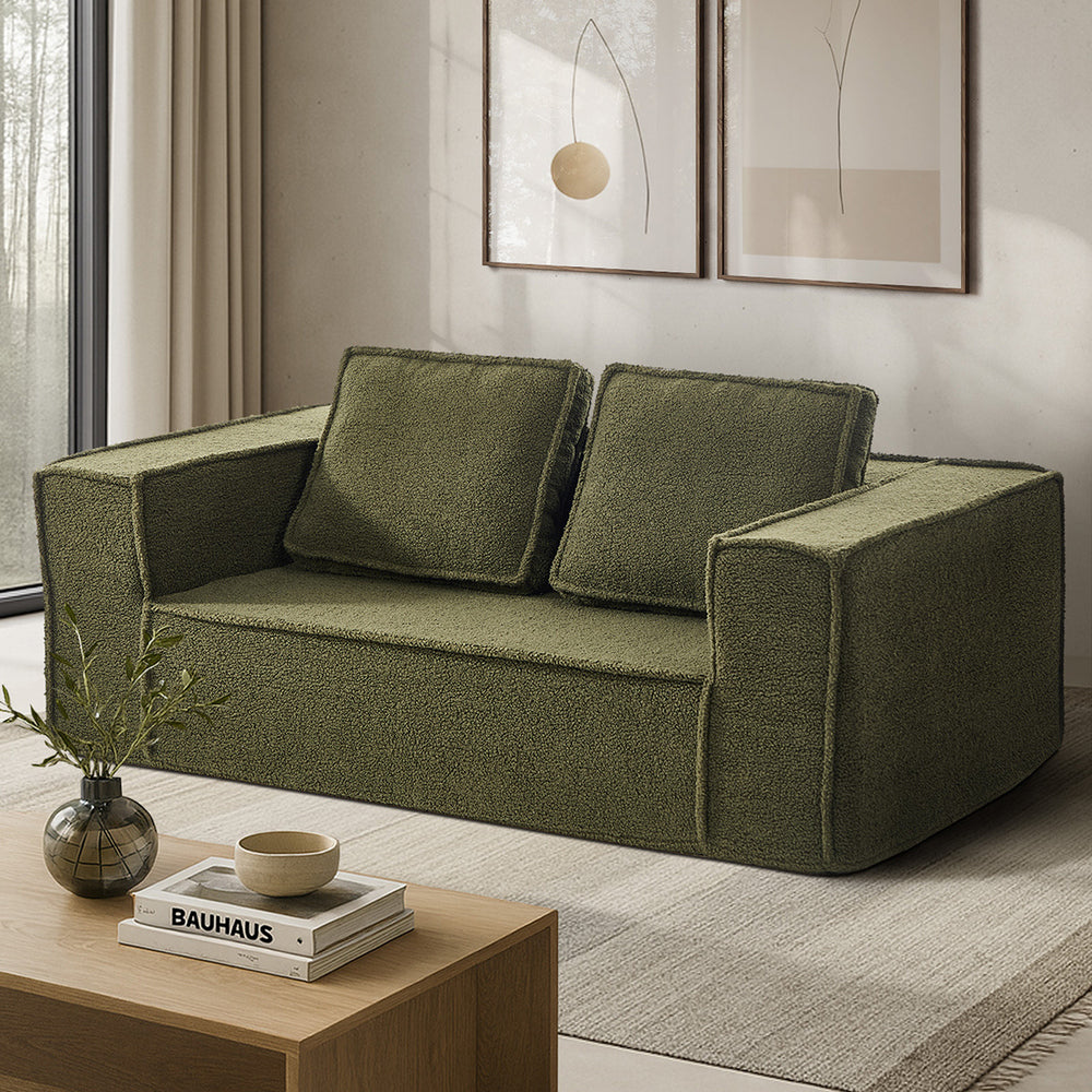 2-Seater Compressed Sofa in a Box Couch Sherpa Green