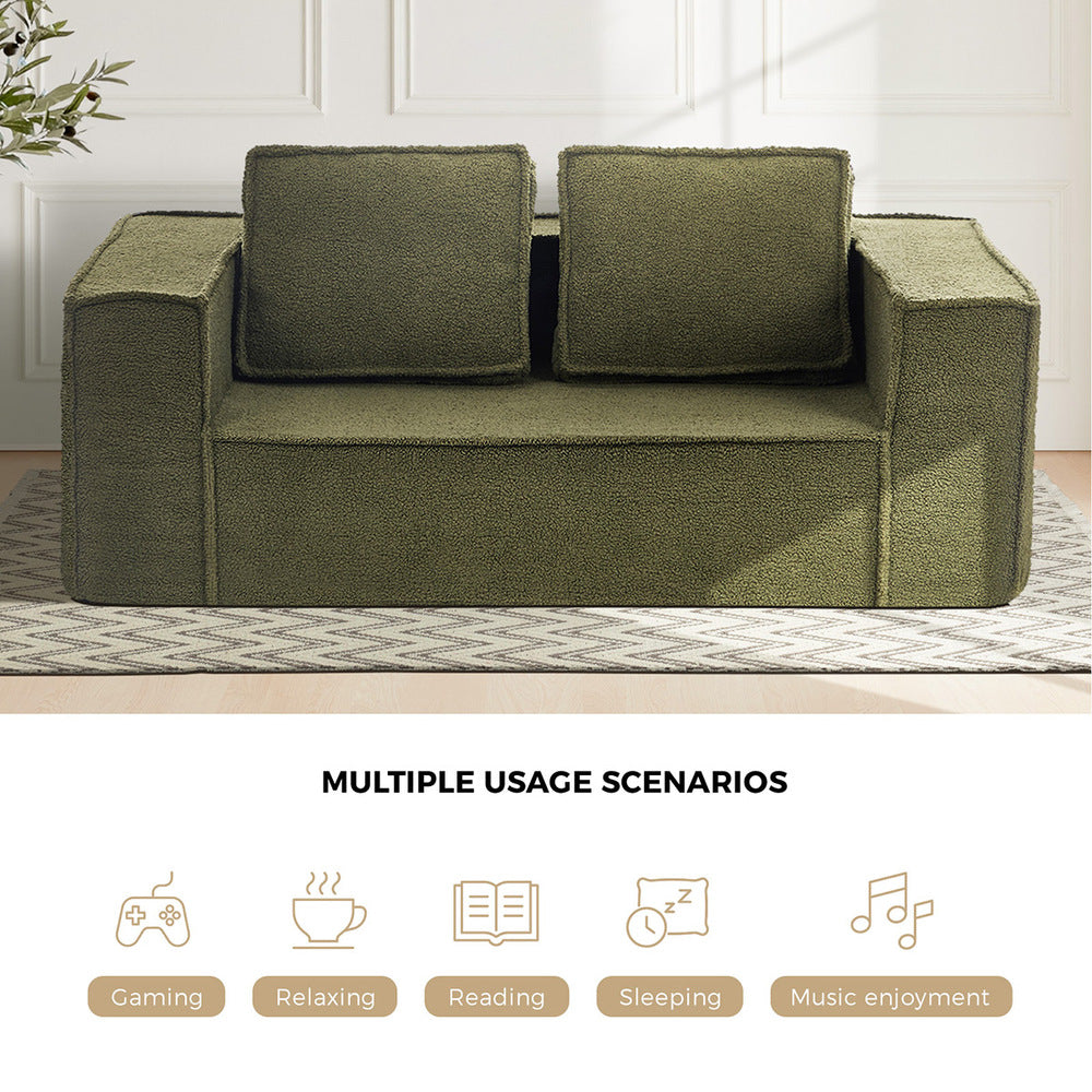 2-Seater Compressed Sofa in a Box Couch Sherpa Green