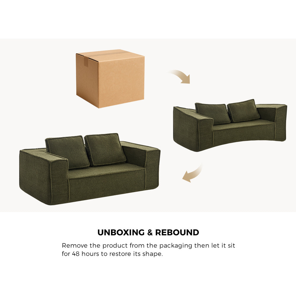2-Seater Compressed Sofa in a Box Couch Sherpa Green