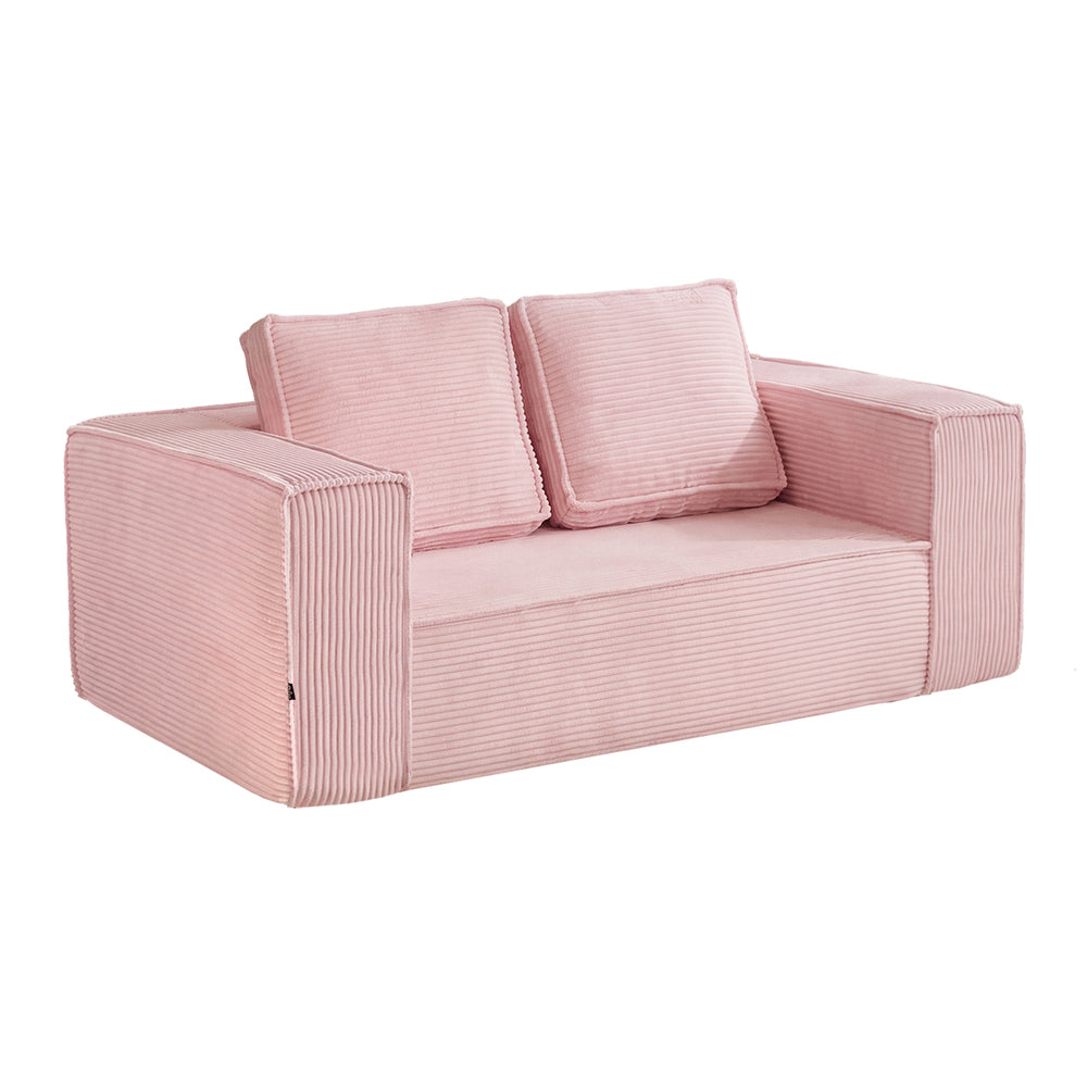 Oikiture Compressed Foam Sofa 2 Seater Pink Couch Corduroy