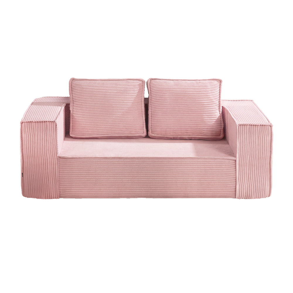 Oikiture Compressed Foam Sofa 2 Seater Pink Couch Corduroy