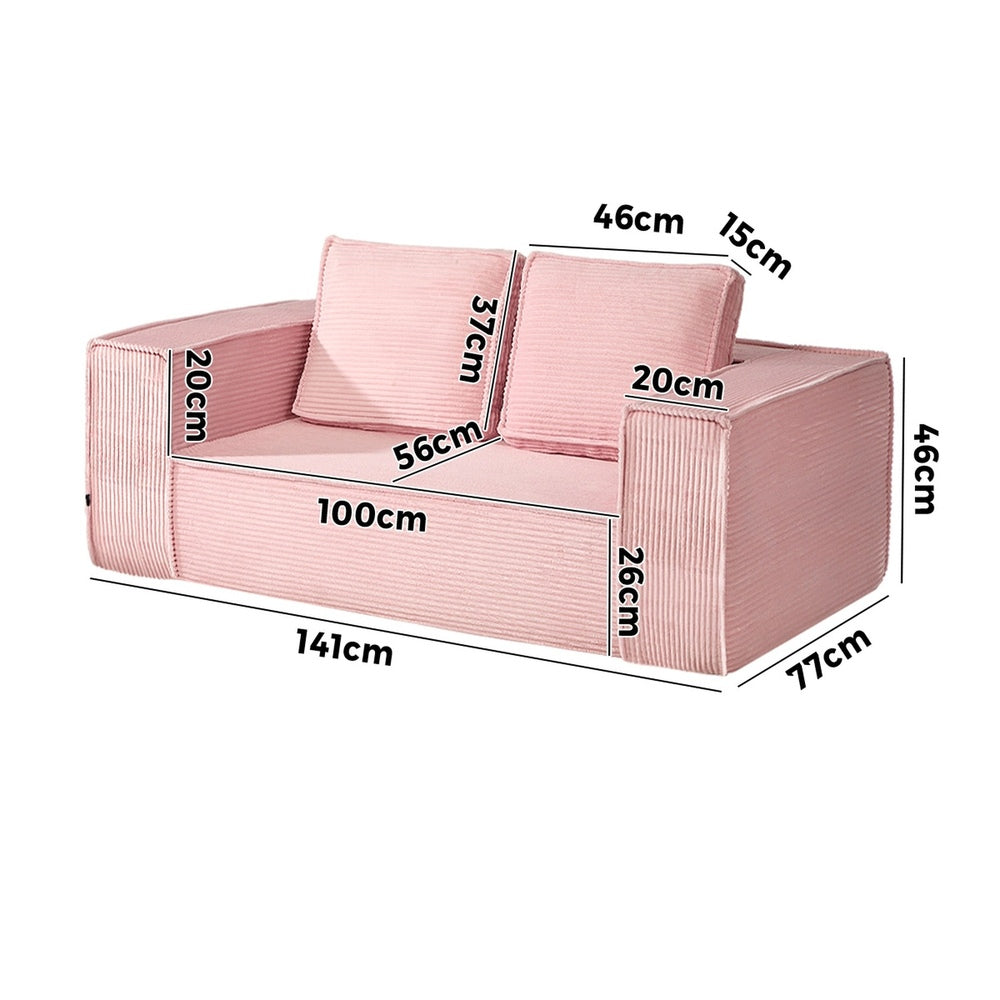 Oikiture Compressed Foam Sofa 2 Seater Pink Couch Corduroy