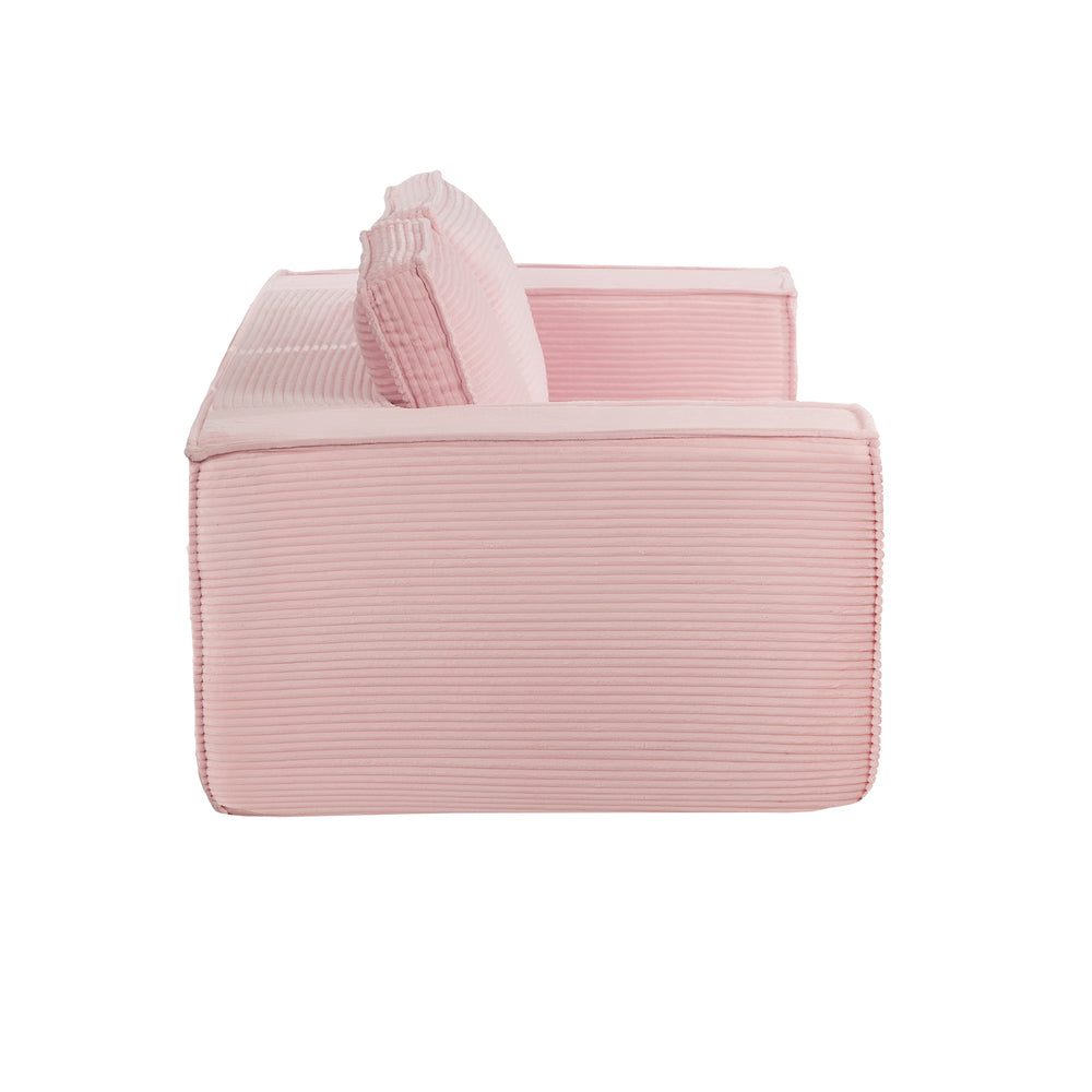 Oikiture Compressed Foam Sofa 2 Seater Pink Couch Corduroy