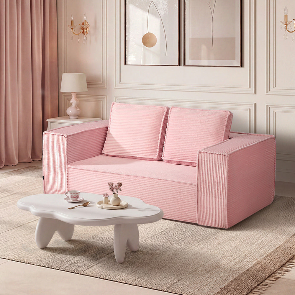 Oikiture Compressed Foam Sofa 2 Seater Pink Couch Corduroy