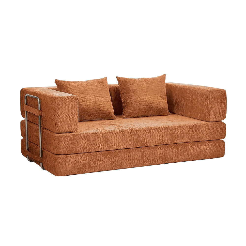 Convertible Sofa Bed Chenille Sleeper Couch Burnt Orange