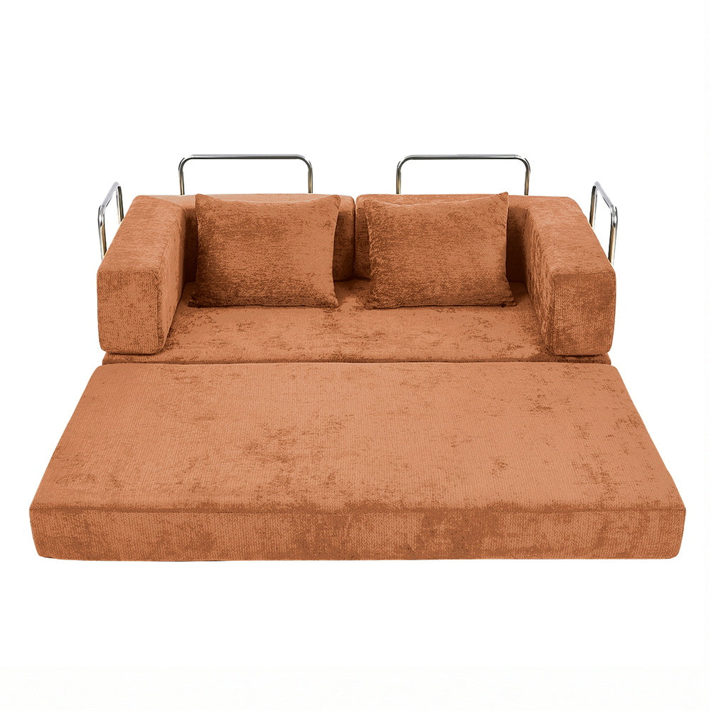 Convertible Sofa Bed Chenille Sleeper Couch Burnt Orange