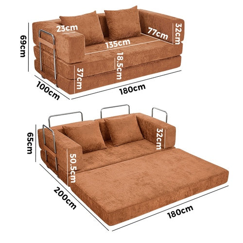 Convertible Sofa Bed Chenille Sleeper Couch Burnt Orange