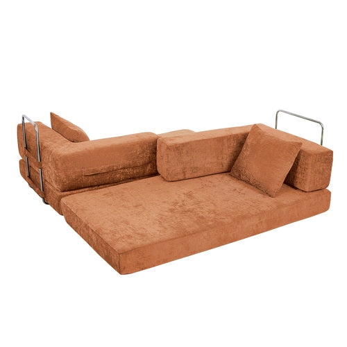 Convertible Sofa Bed Chenille Sleeper Couch Burnt Orange