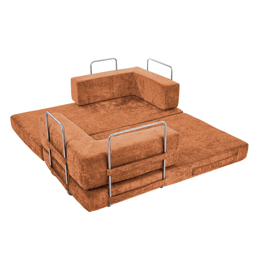 Convertible Sofa Bed Chenille Sleeper Couch Burnt Orange
