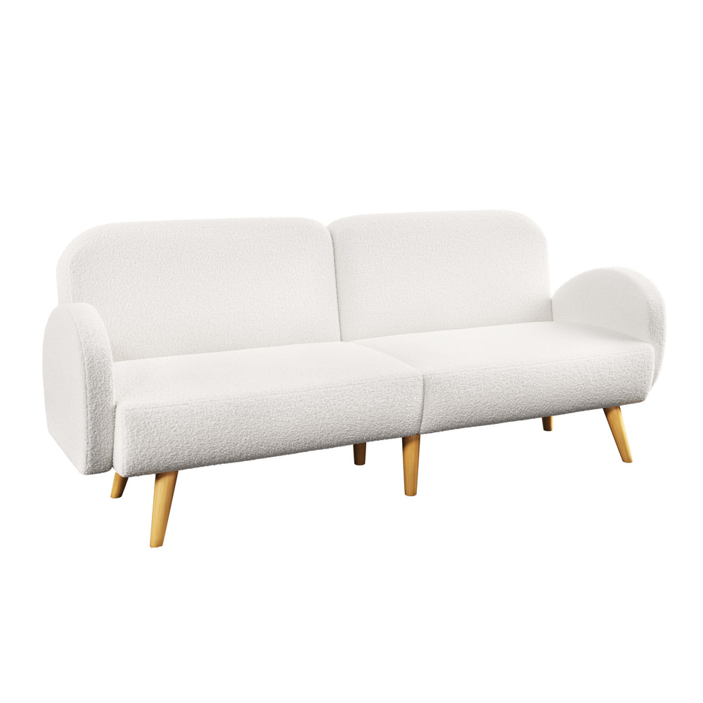 3‑Seater Sofa Bed – Sherpa Fleece, Split Backrest, White, 196cm
