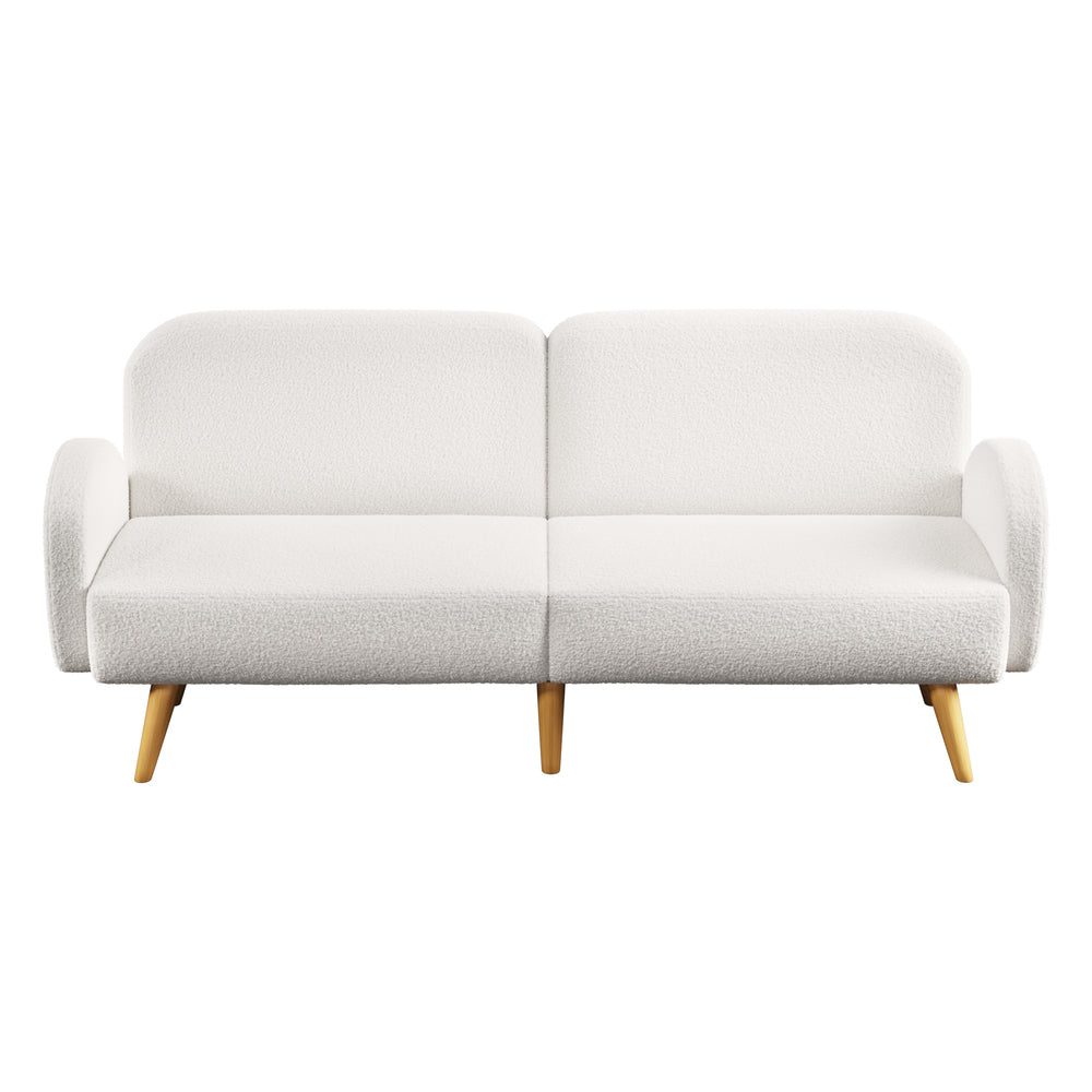 3‑Seater Sofa Bed – Sherpa Fleece, Split Backrest, White, 196cm