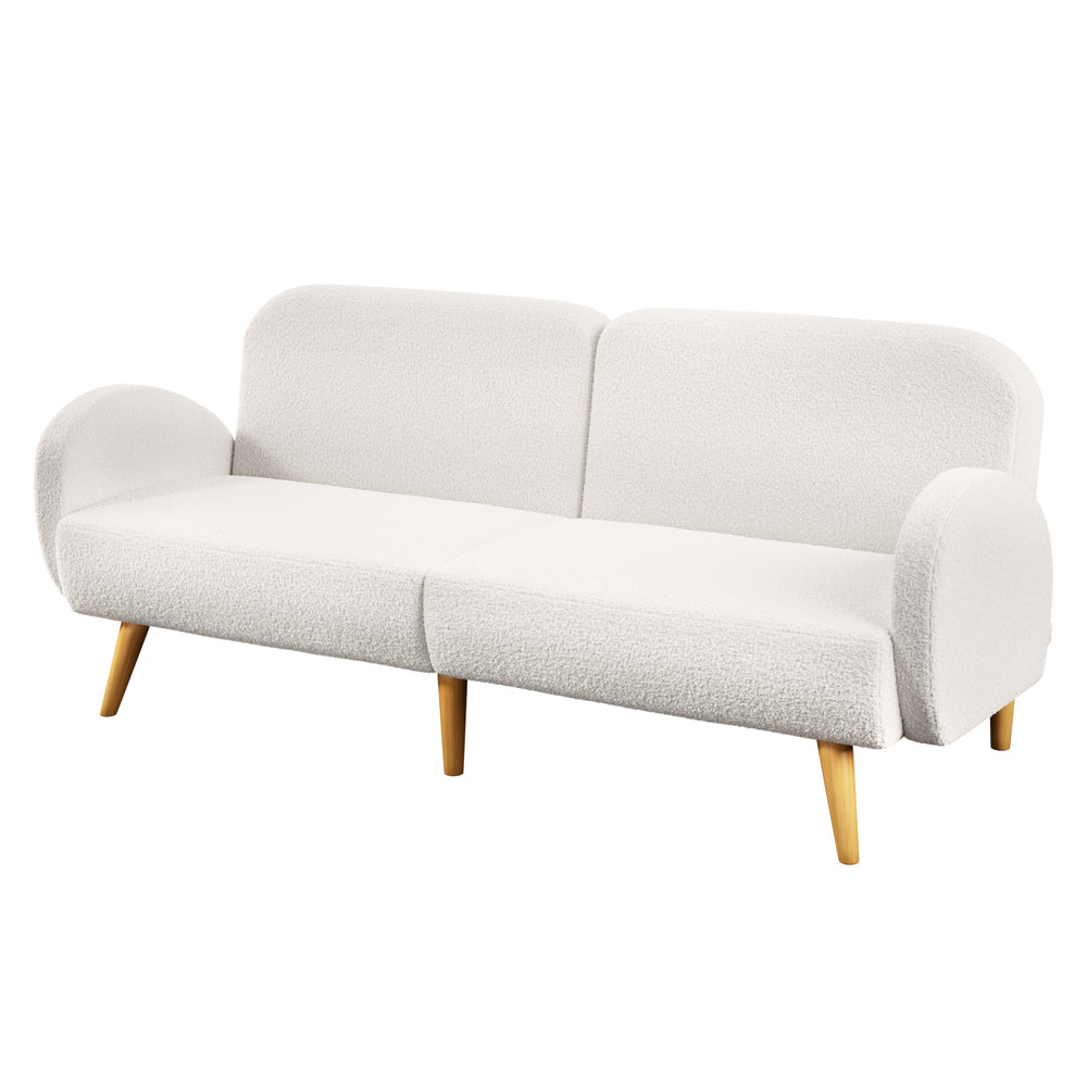 3‑Seater Sofa Bed – Sherpa Fleece, Split Backrest, White, 196cm