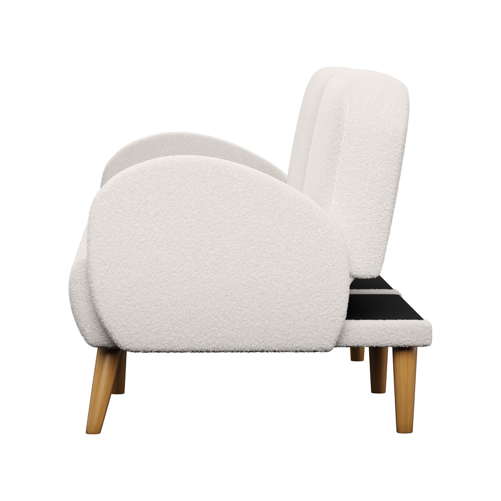 3‑Seater Sofa Bed – Sherpa Fleece, Split Backrest, White, 196cm