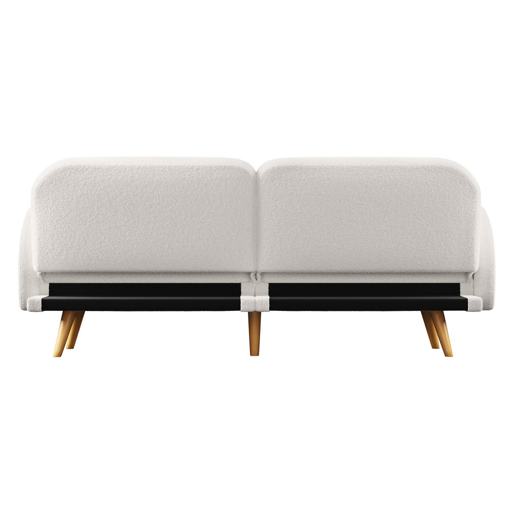 3‑Seater Sofa Bed – Sherpa Fleece, Split Backrest, White, 196cm