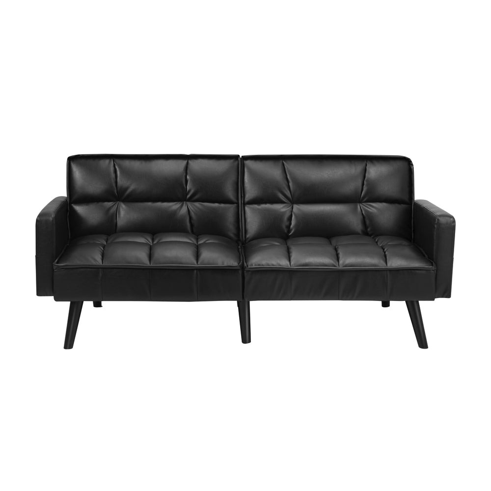 Sofa Bed Futon Convertible Leather 3-Seater Black