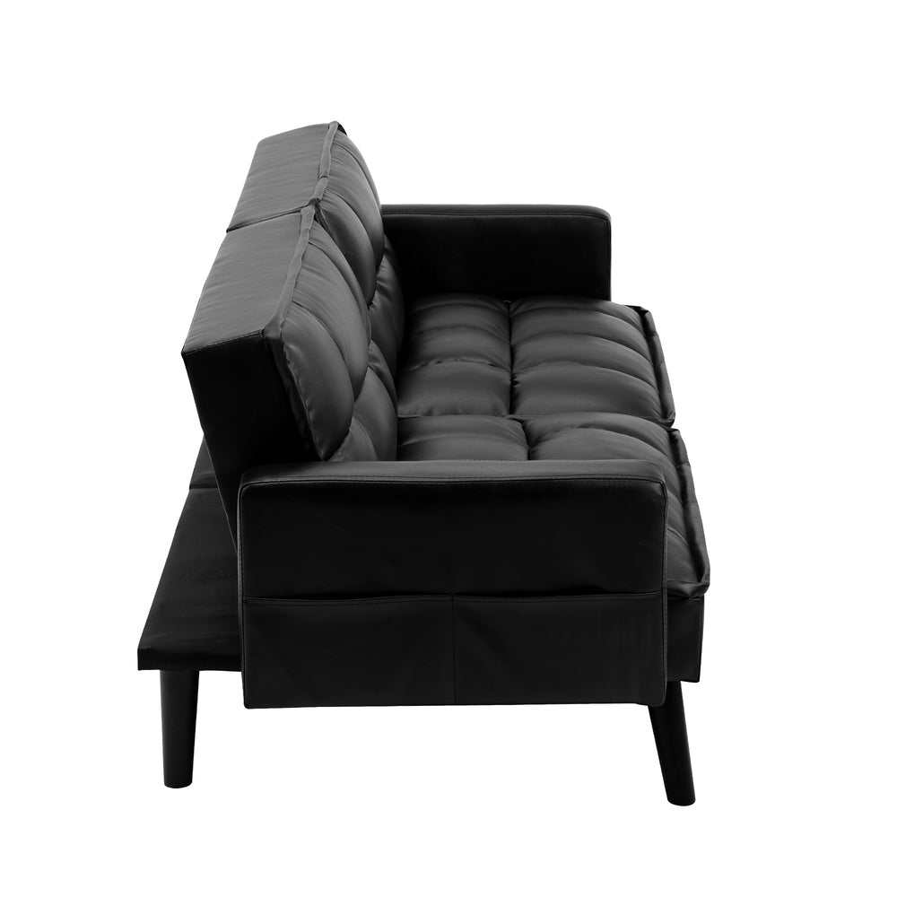 Sofa Bed Futon Convertible Leather 3-Seater Black