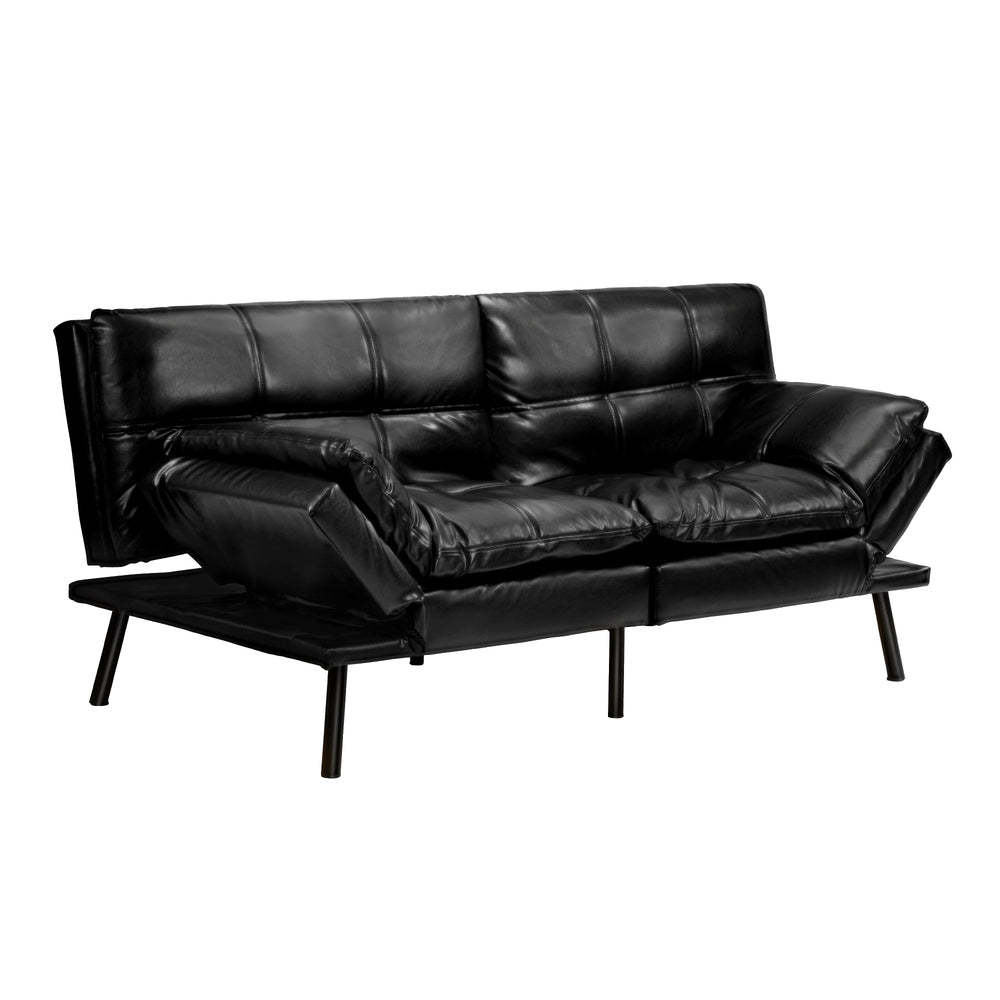 Oikiture Sofa Bed Futon Lounge Couch Convertible Leather 3-Seater Black