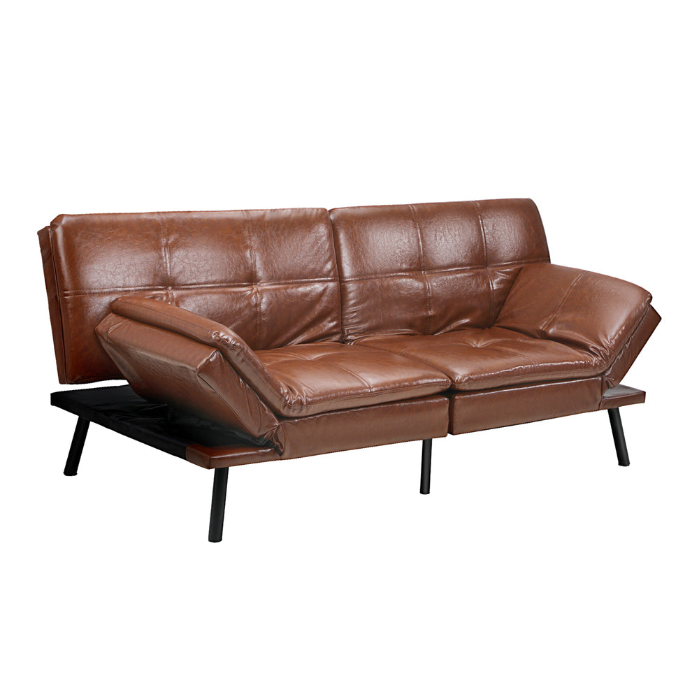 Oikiture Sofa Bed 3-Seater Convertible Leather Brown