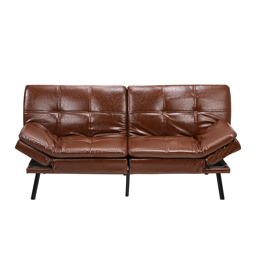 Oikiture Sofa Bed 3-Seater Convertible Leather Brown