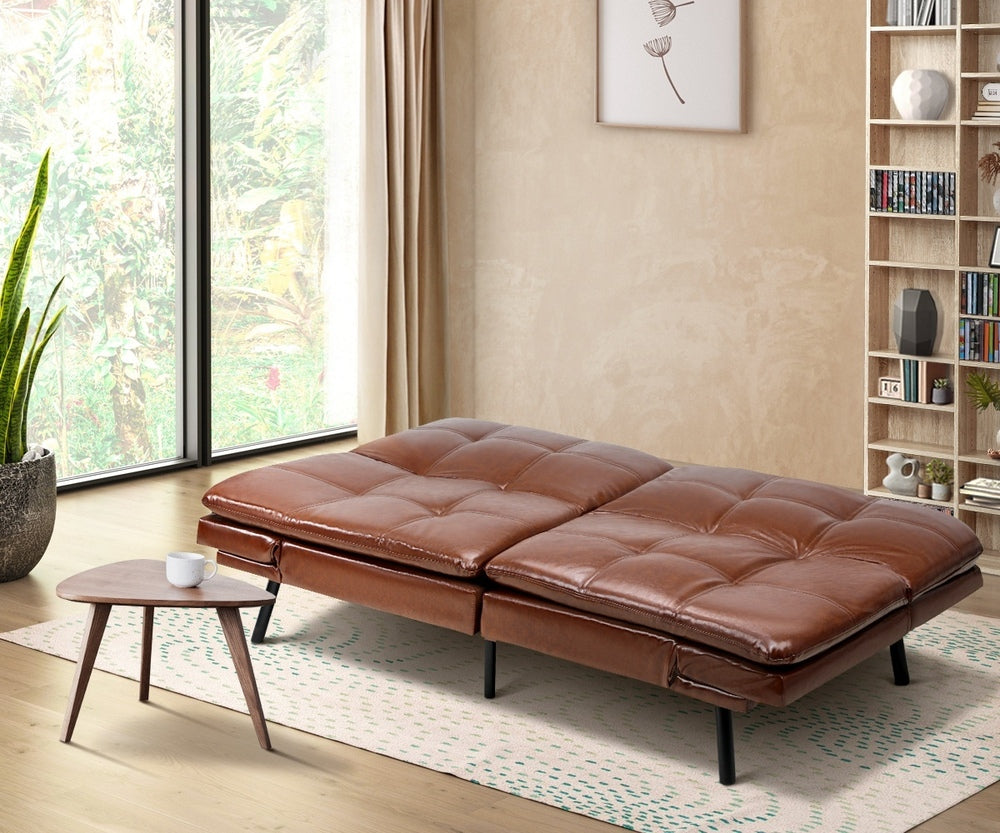 Oikiture Sofa Bed 3-Seater Convertible Leather Brown