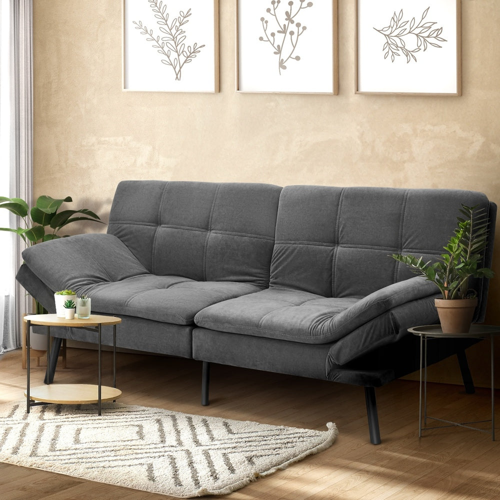 Oikiture Sofa Bed Futon Lounge Couch Convertible Polyester 3-Seater Grey