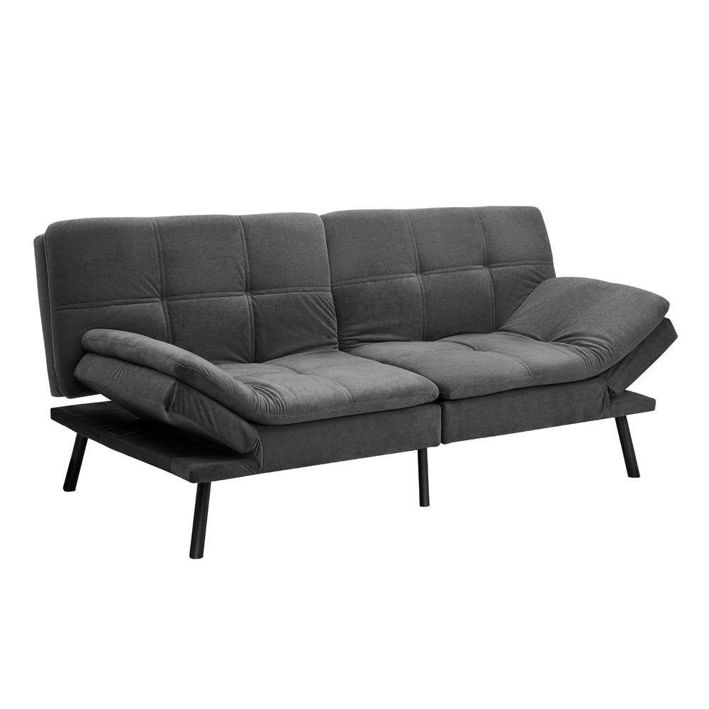 Oikiture Sofa Bed Futon Lounge Couch Convertible Polyester 3-Seater Grey