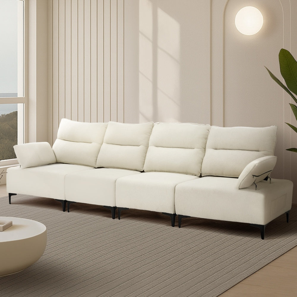 4 Seater Sofa Couch Chenille Adjustable Armrest Chair Beige