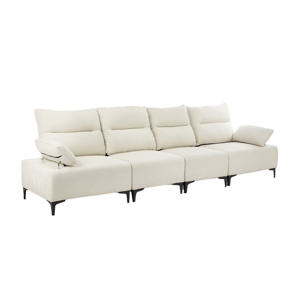 4 Seater Sofa Couch Chenille Adjustable Armrest Chair Beige