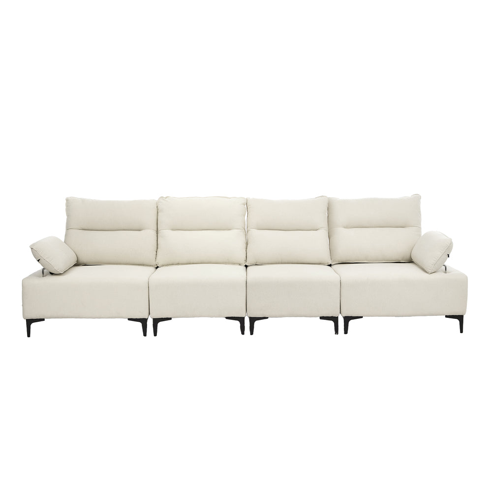 4 Seater Sofa Couch Chenille Adjustable Armrest Chair Beige