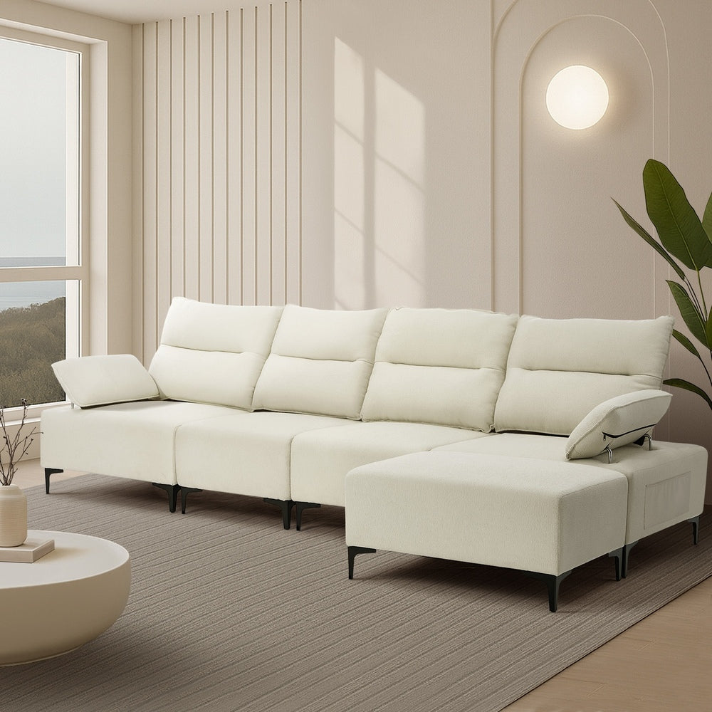 5 Seater Modular Sofa Chenille Couch Armrest Ottoman Set